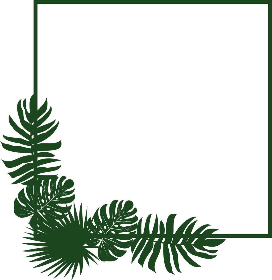 Square Frame with Green Tropical Leaves, Perfect for Nature Themed Invitations, Designs, Borders. Organic Jungle Graphic. Exotic Nature Design Foliage Art. illustration vector
