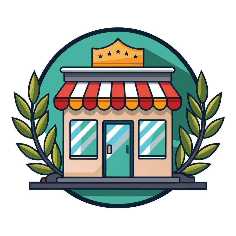 Cartoon Illustration of a Small Shop With a Red and White Awning vector