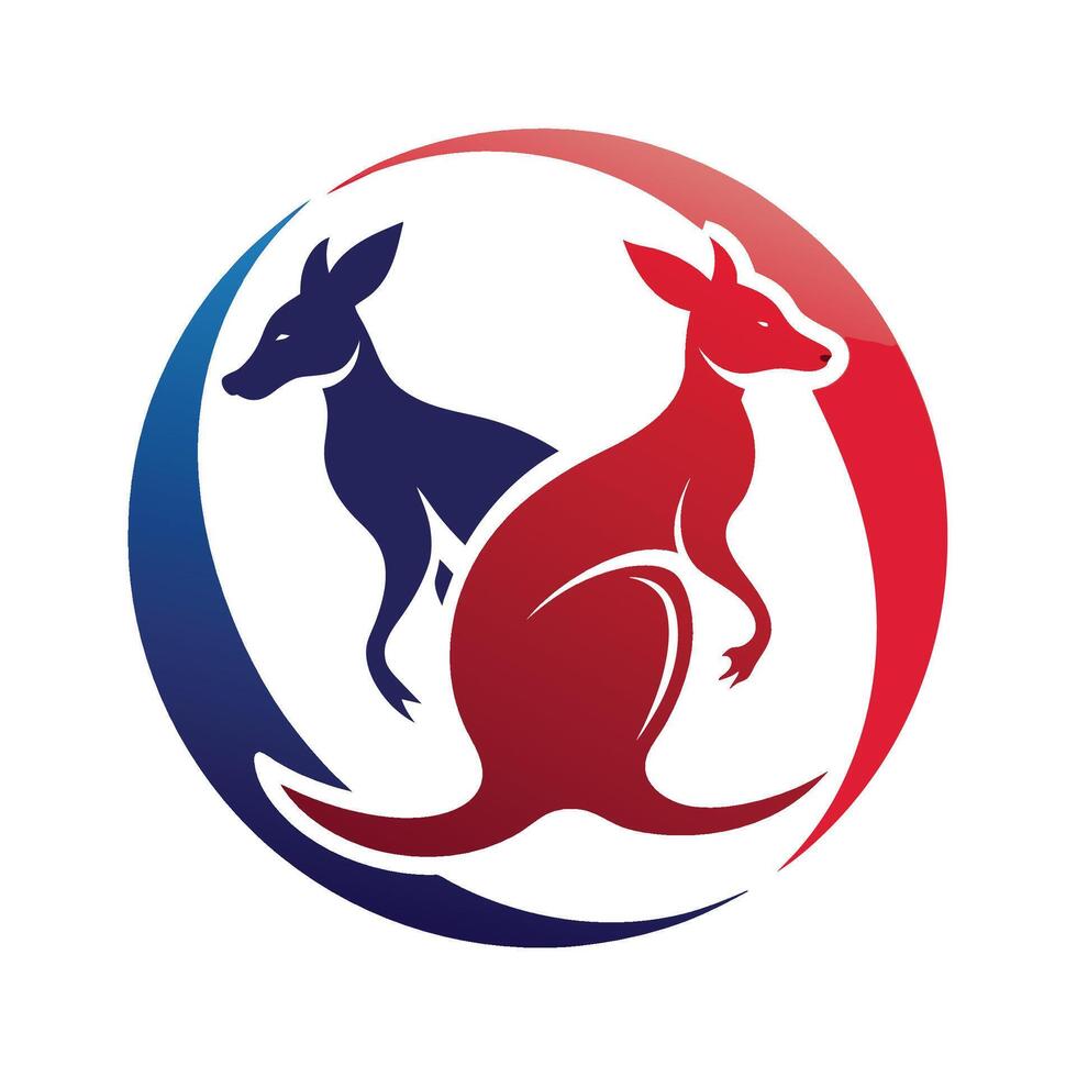 Red And Blue Kangaroo Logo Design In Circle vector