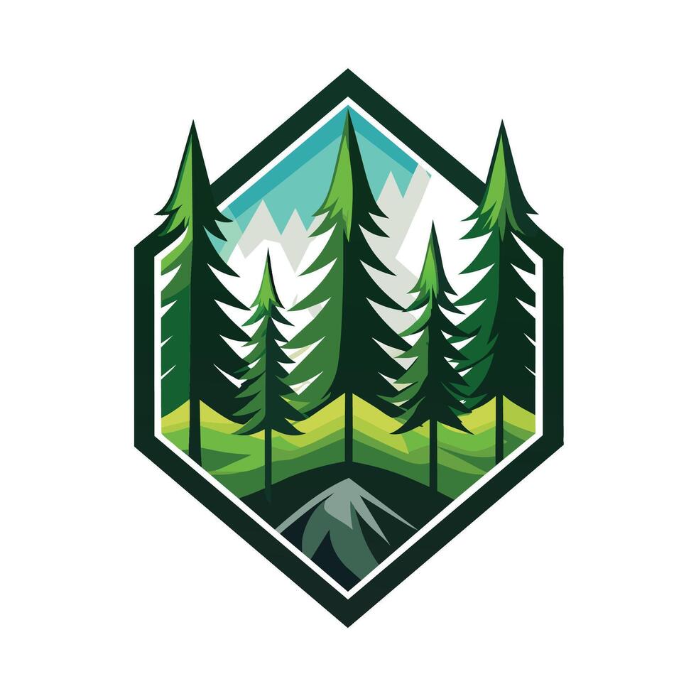 Evergreen Forest Landscape With Snowcapped Mountains vector