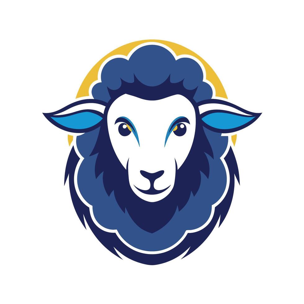 Blue Sheep Head Illustration With Yellow Halo vector
