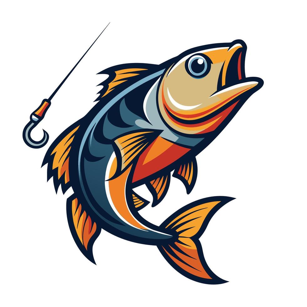 Colorful Cartoon Illustration of a Fish Caught on a Fishing Hook vector