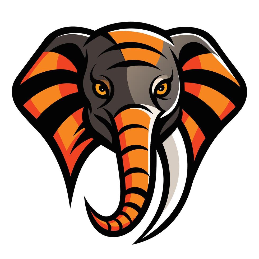 Orange Striped Elephant Mascot Head Illustration vector