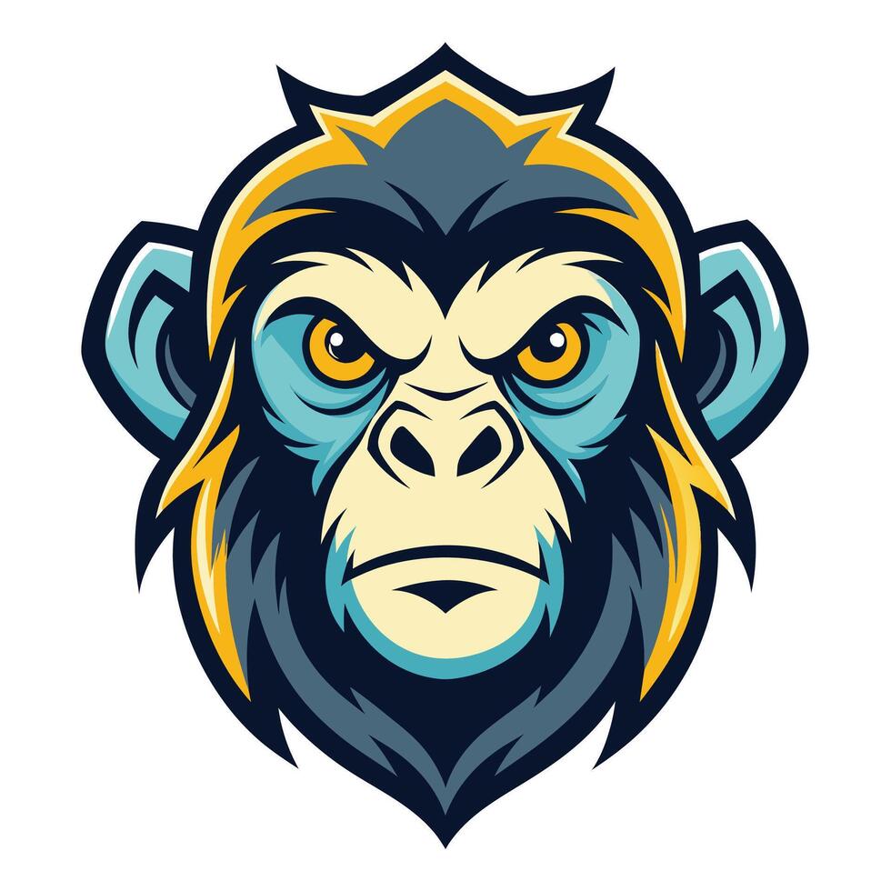 Cartoon Illustration of a Blue and Yellow Angry Monkey Head vector