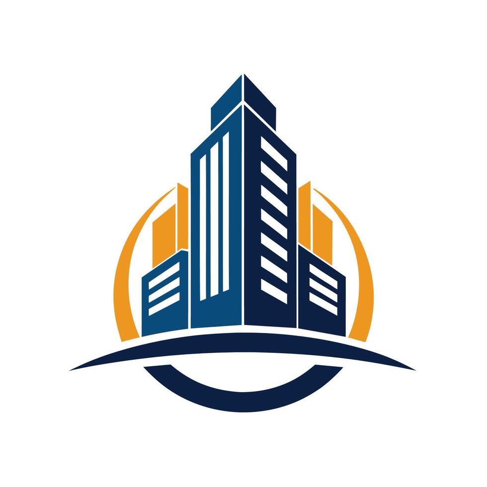 Cityscape Logo Design With Tall Buildings and Sunburst vector