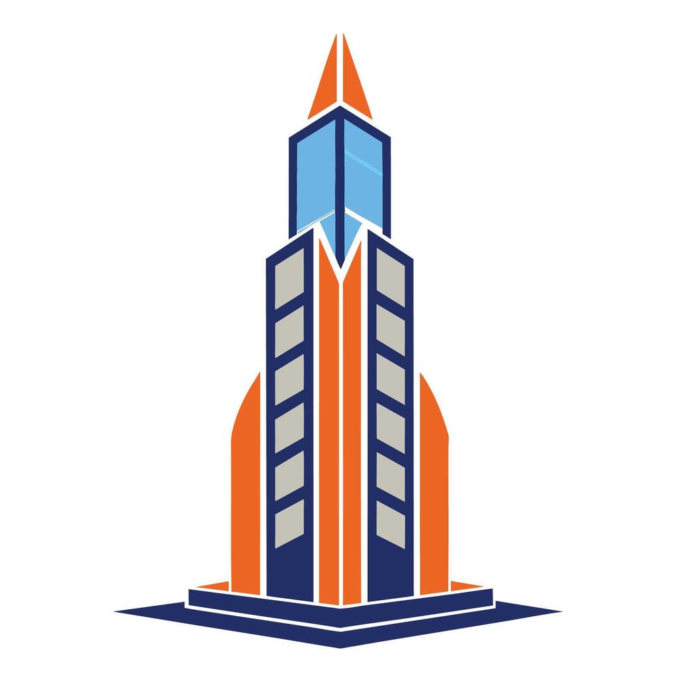 Modern Skyscraper Building Illustration in Orange, Blue, and Gray vector