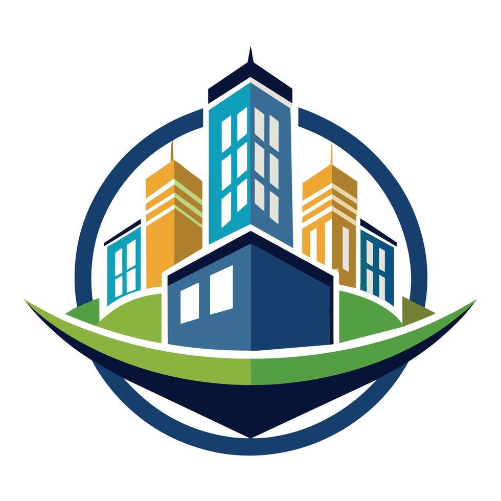 Colorful Cityscape Illustration With Buildings in Circle vector