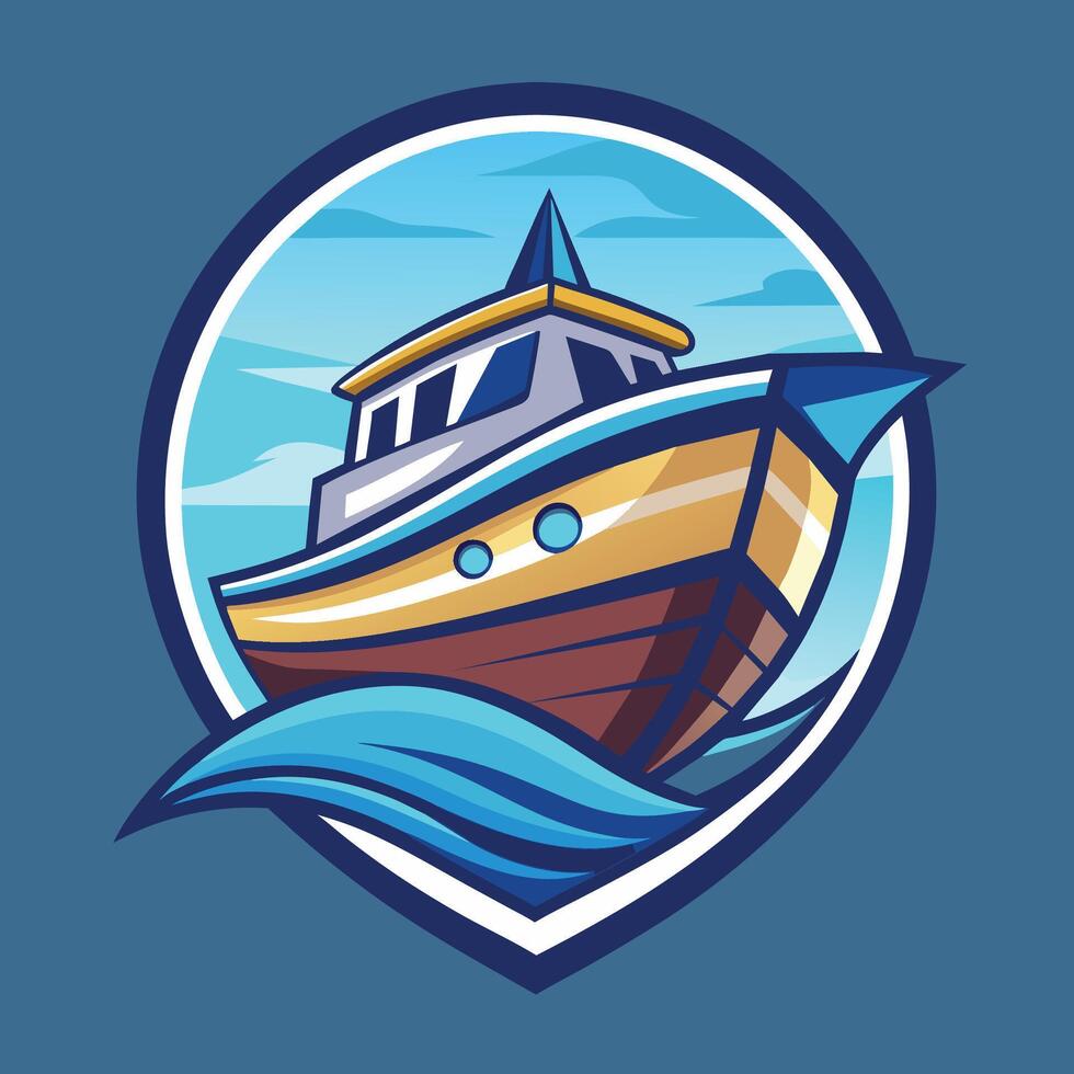 A Cartoon Illustration of a Small Boat Sailing on the Ocean vector