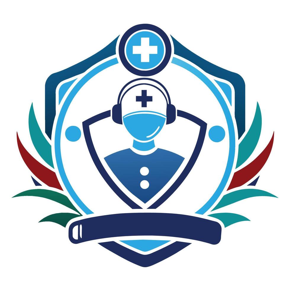 Blue Shield Medical Logo With Doctor And Headphones vector