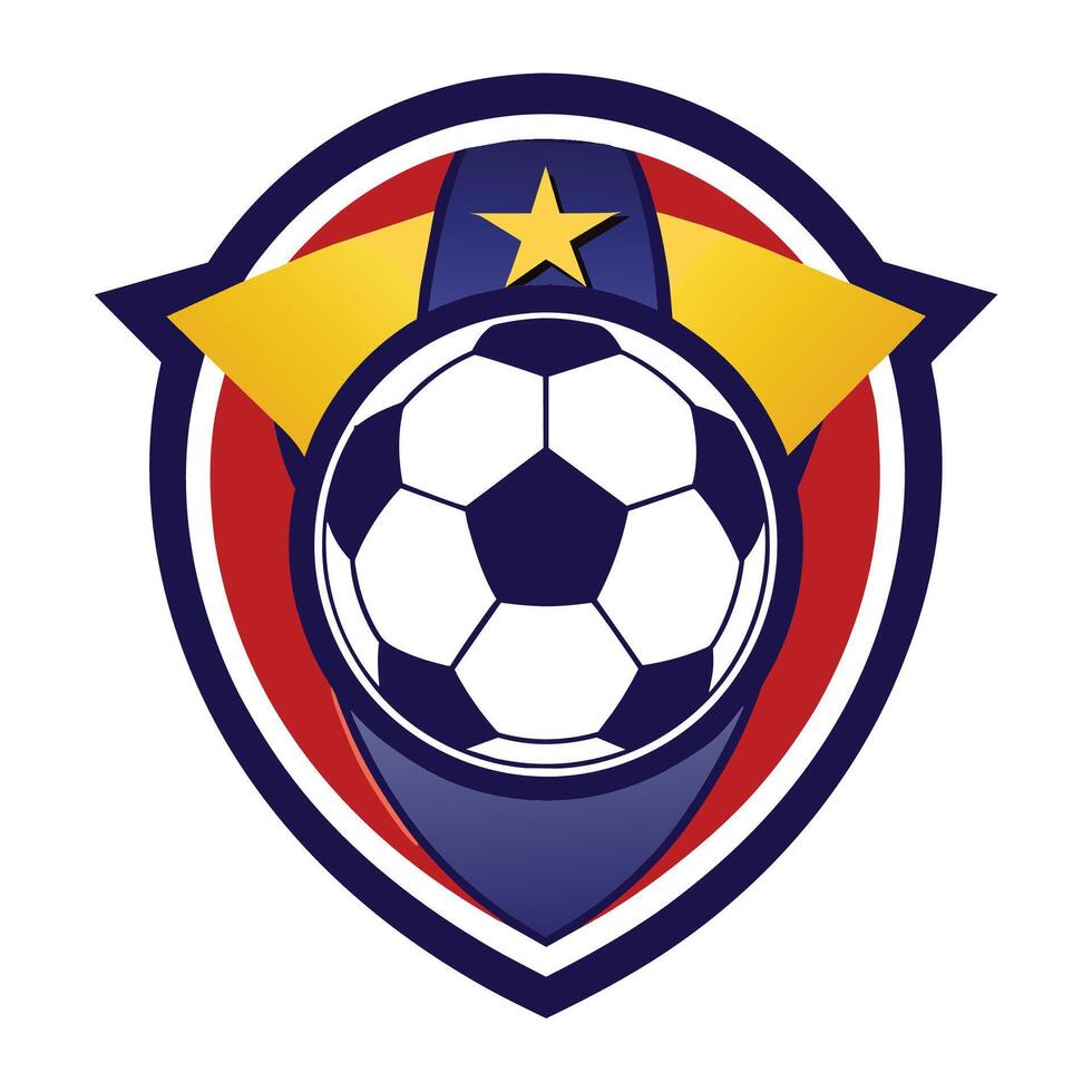 Soccer Ball Emblem With Yellow And Red Stripes And A Star vector