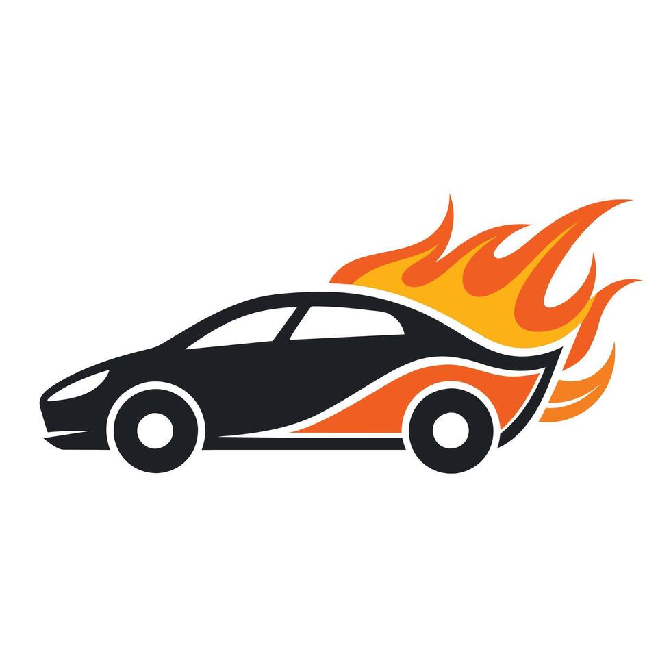 Black Car With Orange Flames Illustration vector