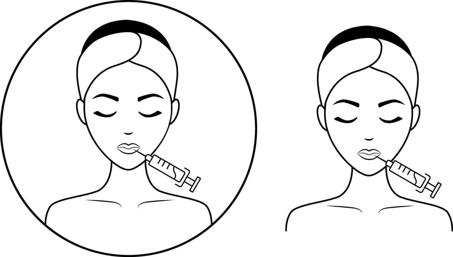 The girl gets a cosmetic injection into her lips.A skin care icon, an image of a woman's face on a transparent background. The badge can be used for rejuvenation, cosmetology, plastic surgery. vector