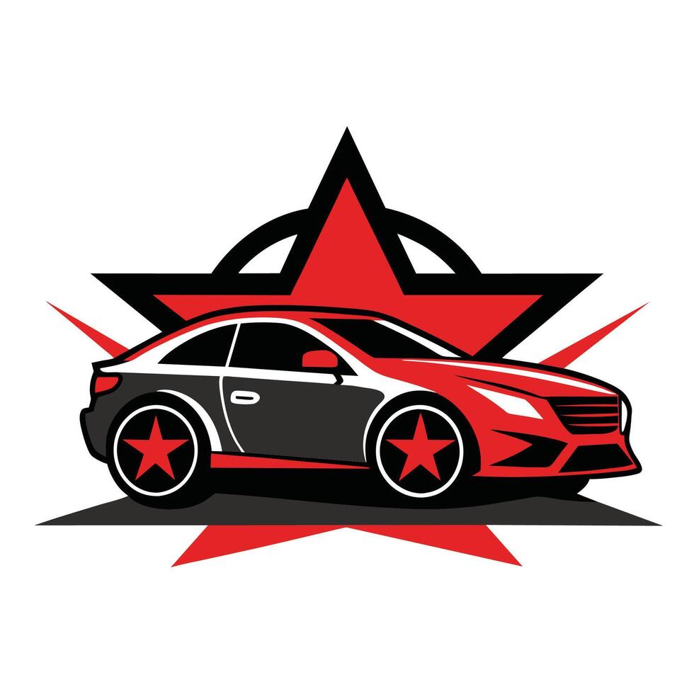 Black And Red Coupe Car Illustration With Large Red Star vector