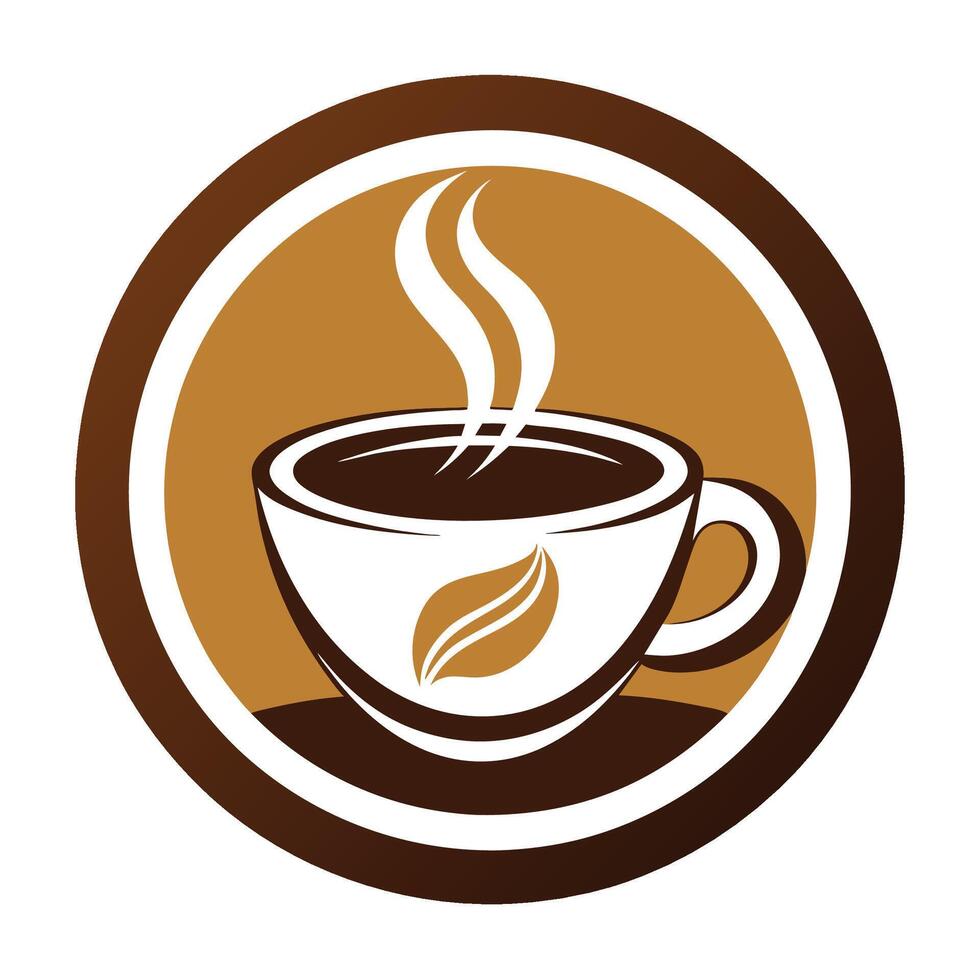 Steaming Cup of Coffee Icon With Leaf Design vector