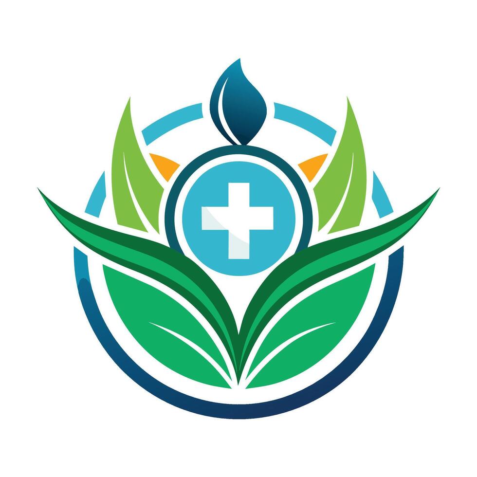 Abstract Medical Logo With Green Leaves and a Cross vector