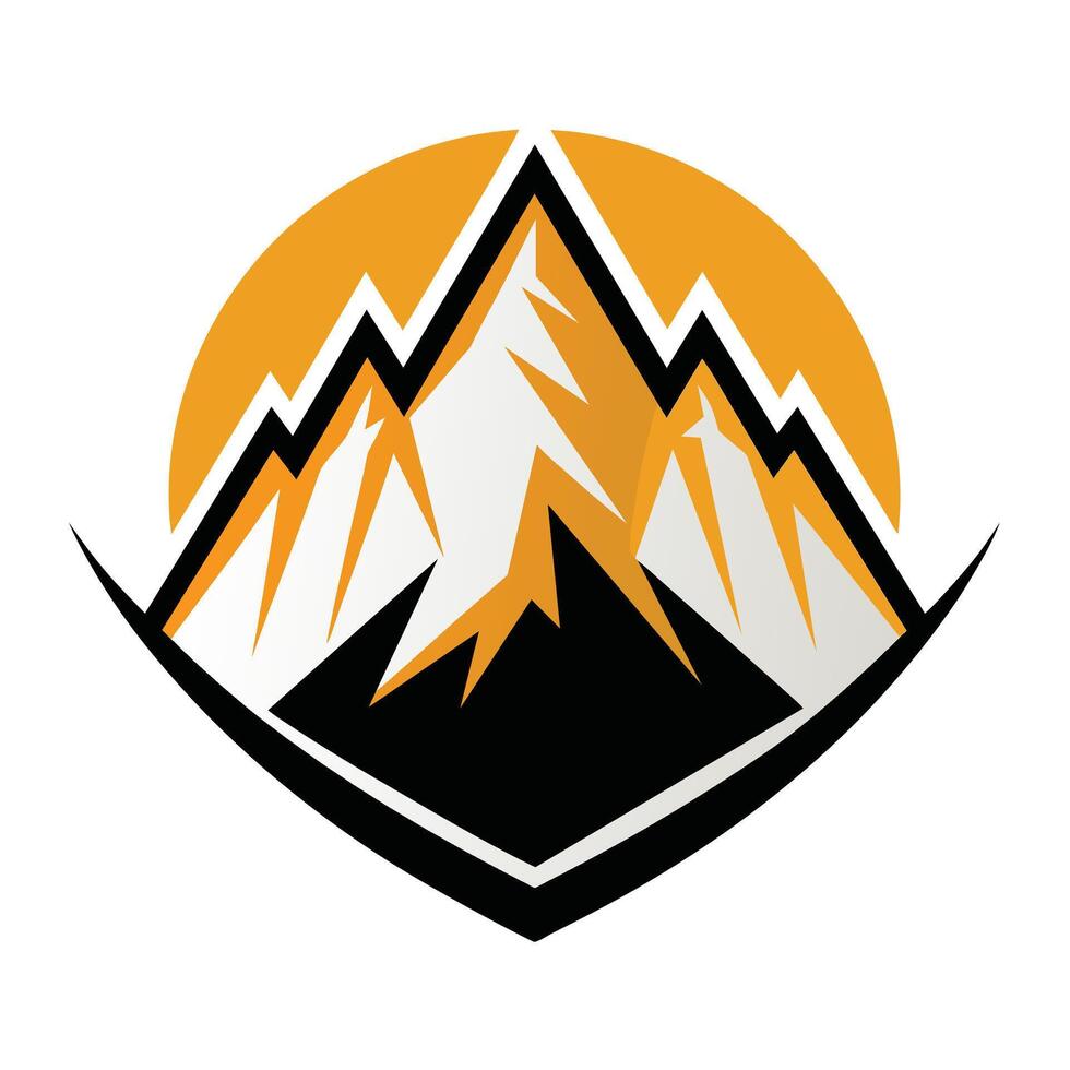 Mountain Range Illustration With Sunrise and Protective Shield vector