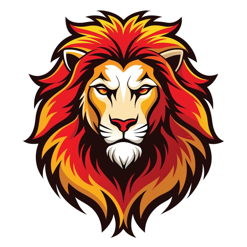 Fiery Red And Yellow Lion Head Illustration vector