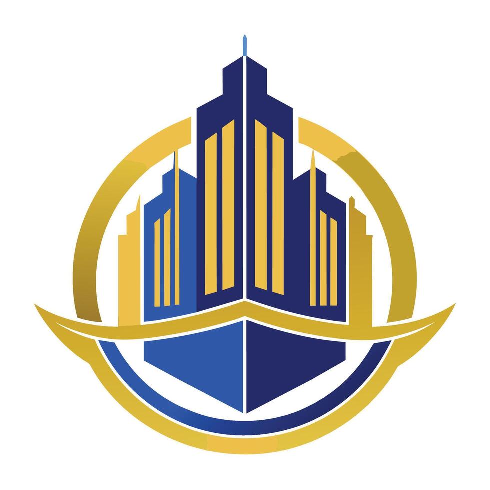 Blue And Gold Skyscraper Building Logo Design vector