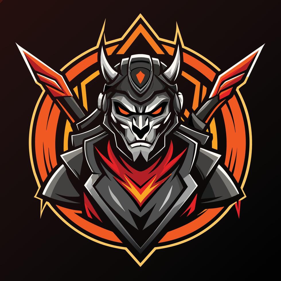 Digital Illustration of a Demonic Warrior With Horns and Swords vector