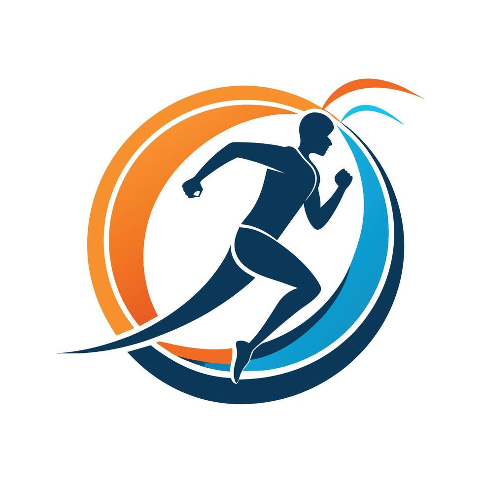 Running Man Silhouette With Orange And Blue Circle Design vector