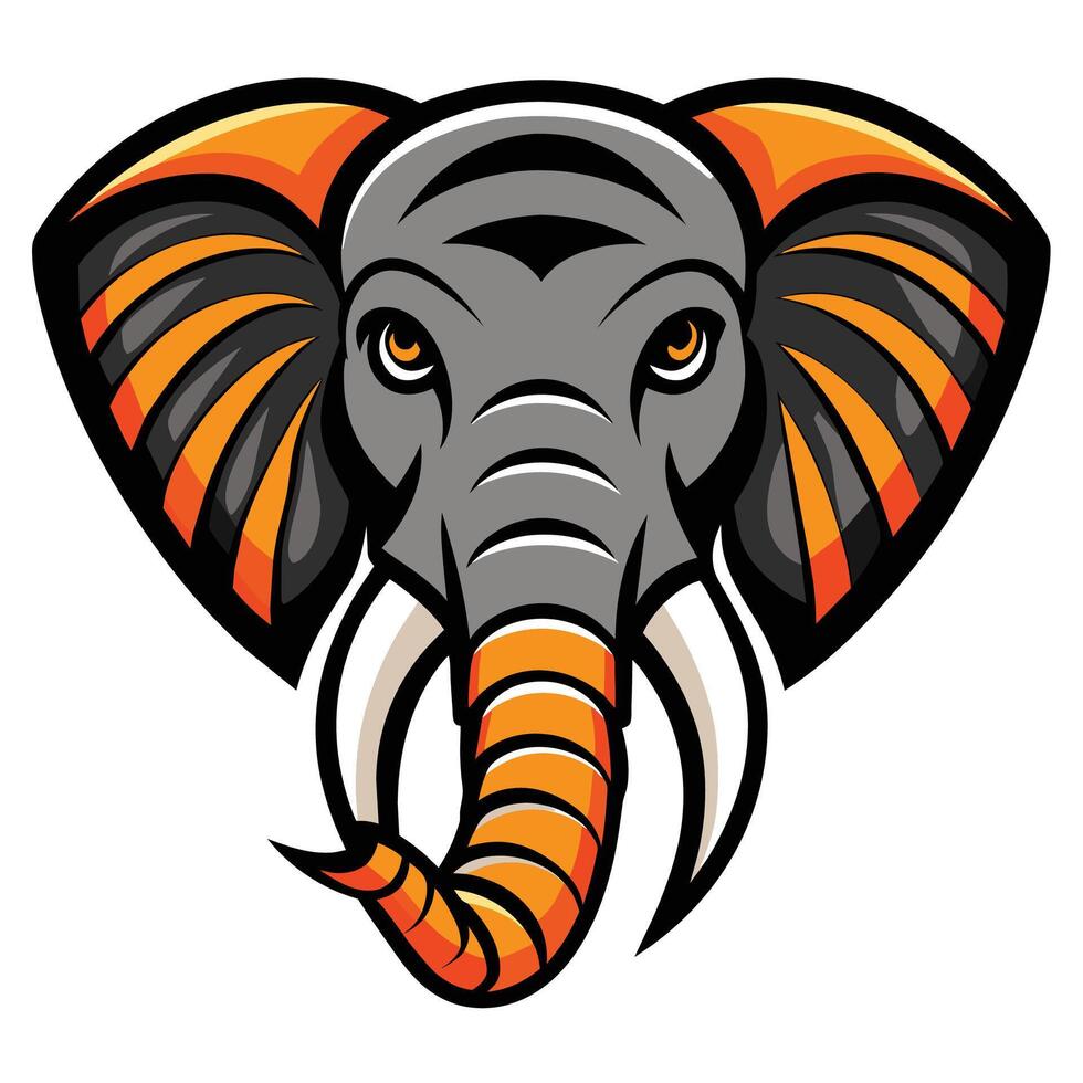 Illustrated Elephant Head With Orange Ears and Trunk vector
