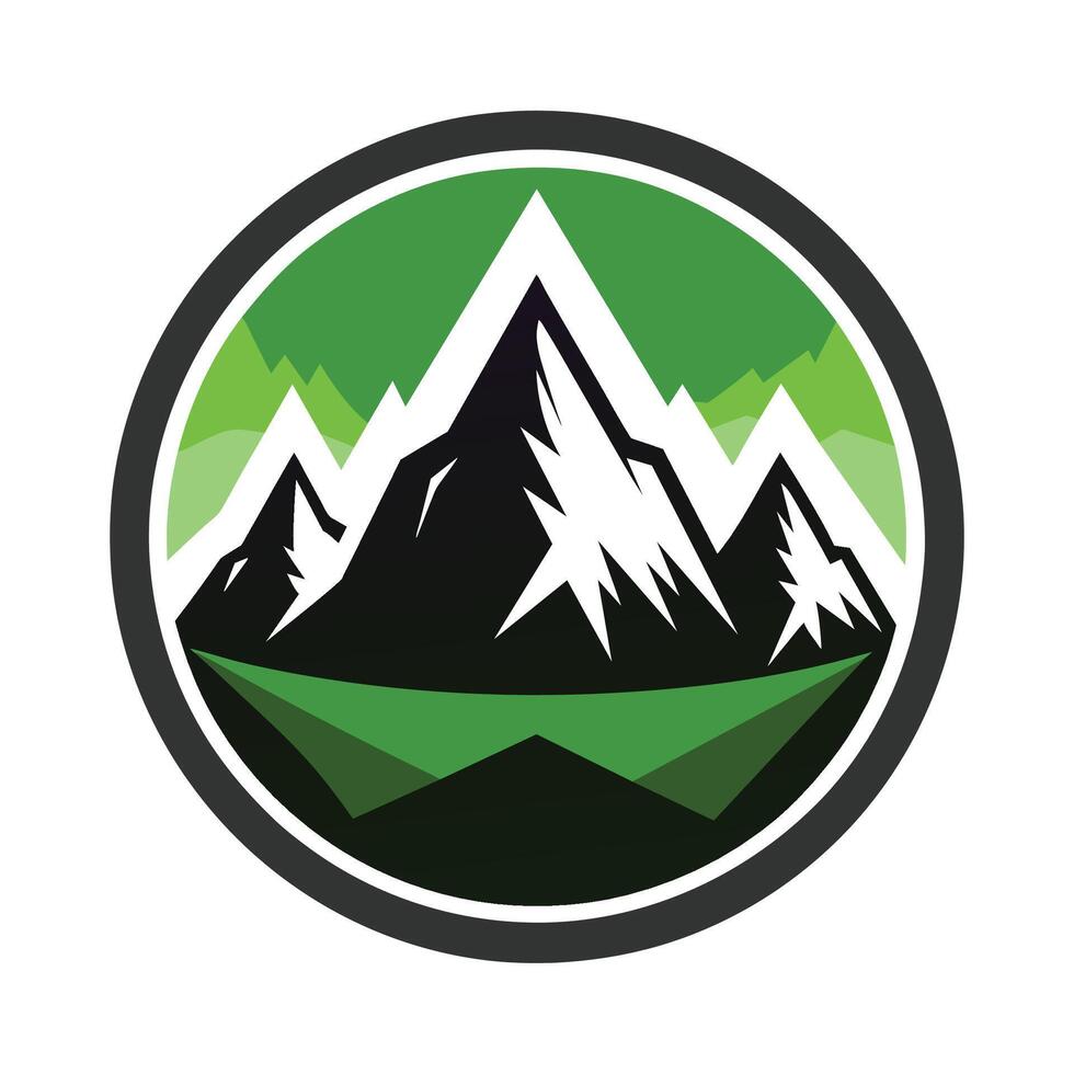 Black And White Mountain Range In Circle With Green Background Illustration vector