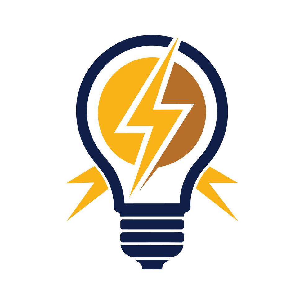 Blue And Yellow Lightbulb With Lightning Bolt Illustration vector