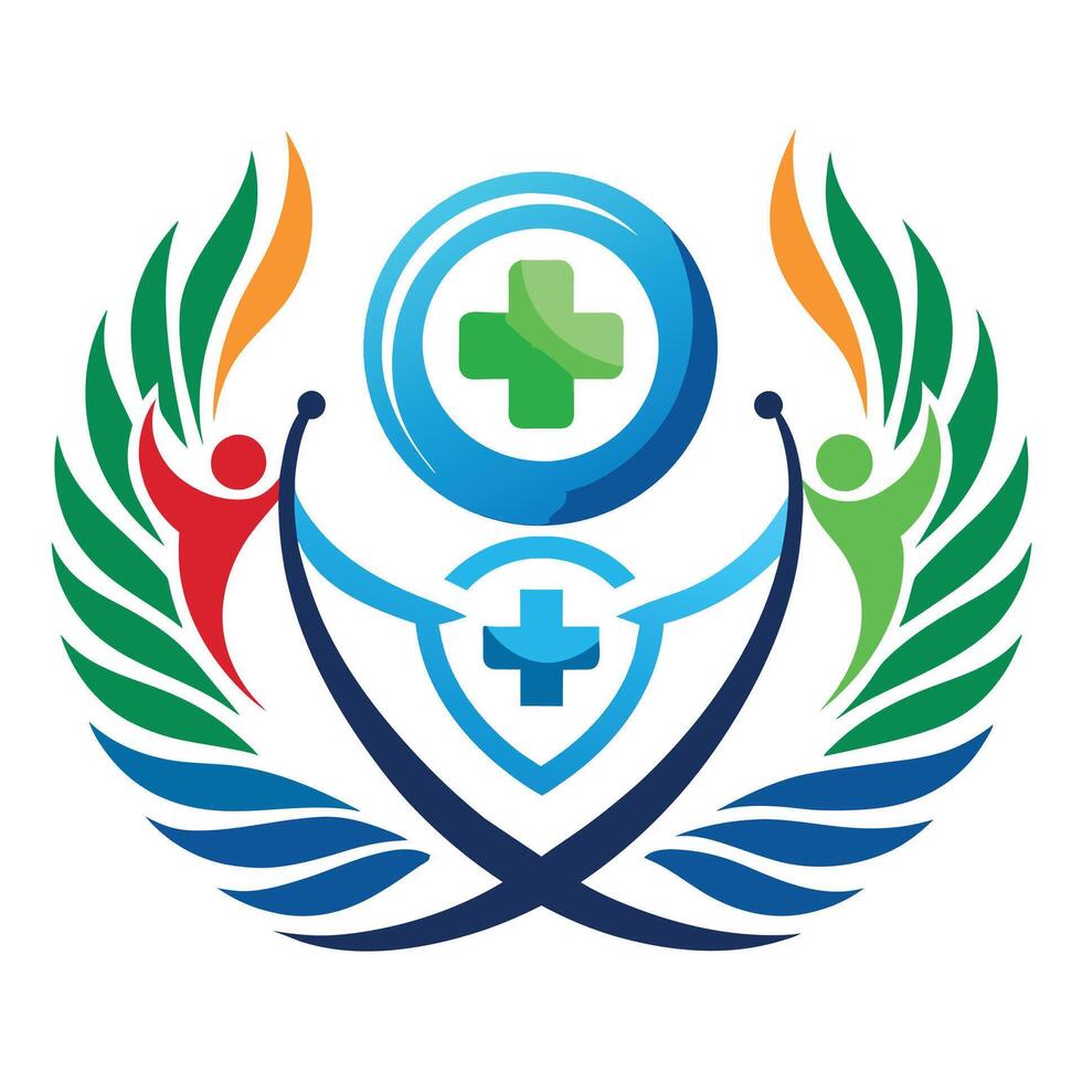 Colorful Medical Symbol With Crosses and Leaf Wings vector