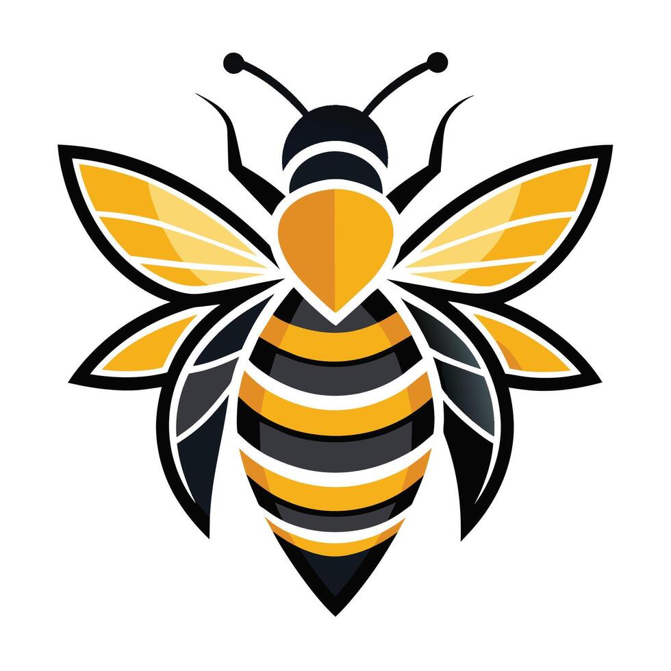 Black And Yellow Bee Illustration With Wings Spread Wide vector