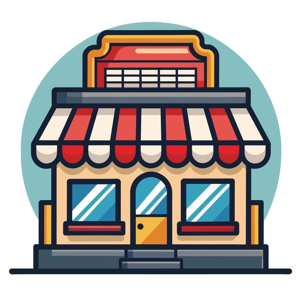 Cartoon Illustration of a Small Storefront With Red and White Striped Awning vector
