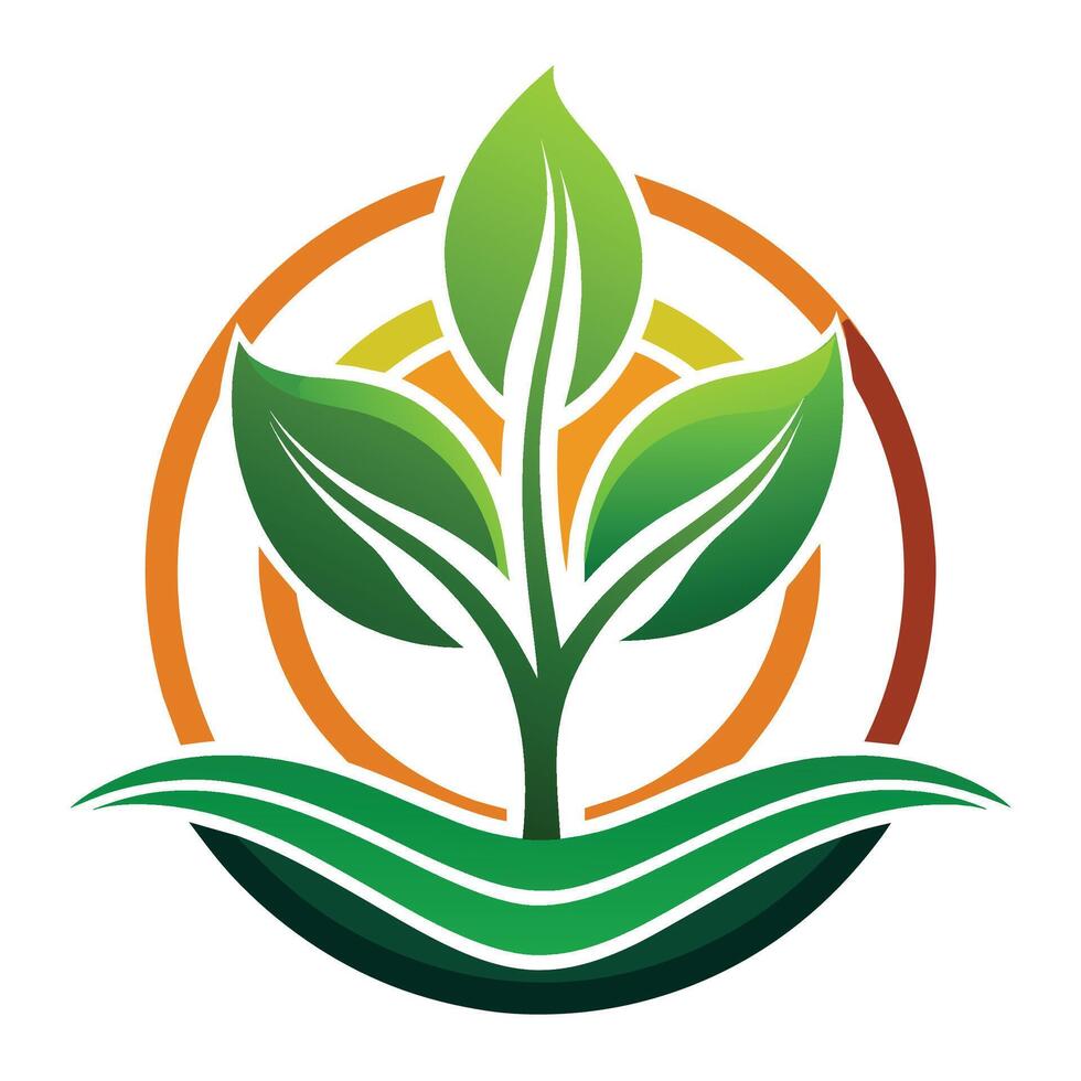 Green Leaf Plant Logo With Orange Circle Background vector