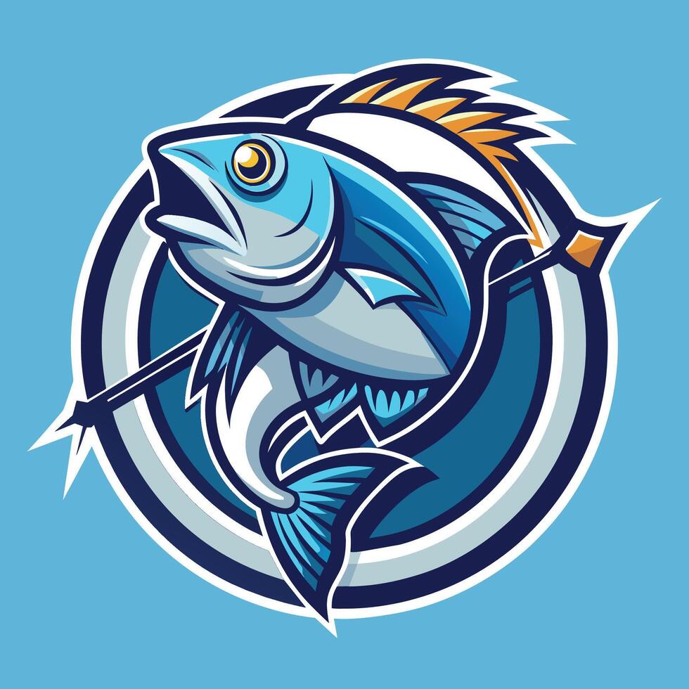 Blue Fish Leaping Through Circle With Arrow vector