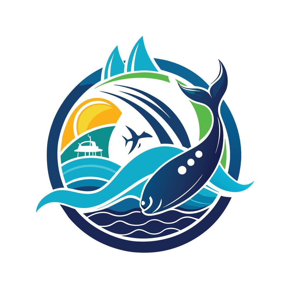 Colorful Abstract Illustration of a Whale Leaping From Ocean Waves vector
