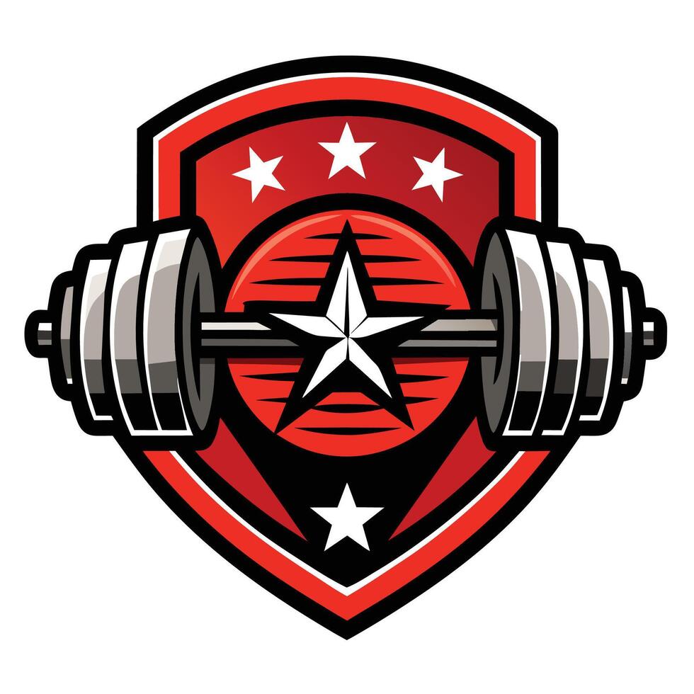 Red Shield With A Barbell And Five Stars Logo vector