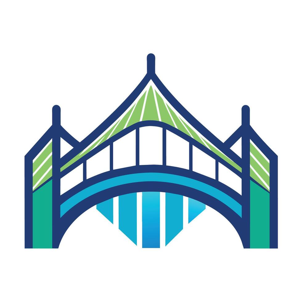 Simplified Green and Blue Bridge Icon Illustration vector