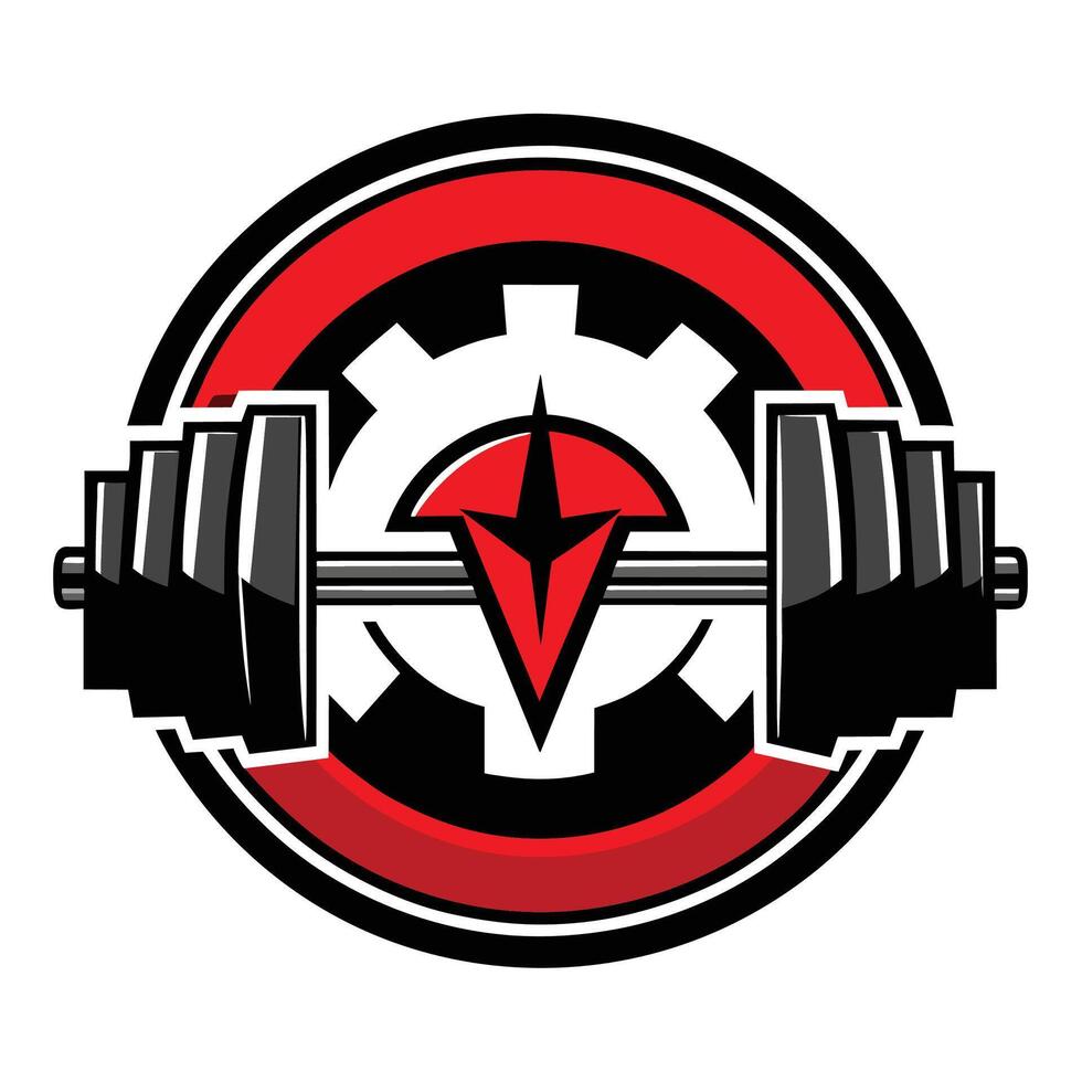 Red Gear And Barbell Weightlifting Logo Design vector