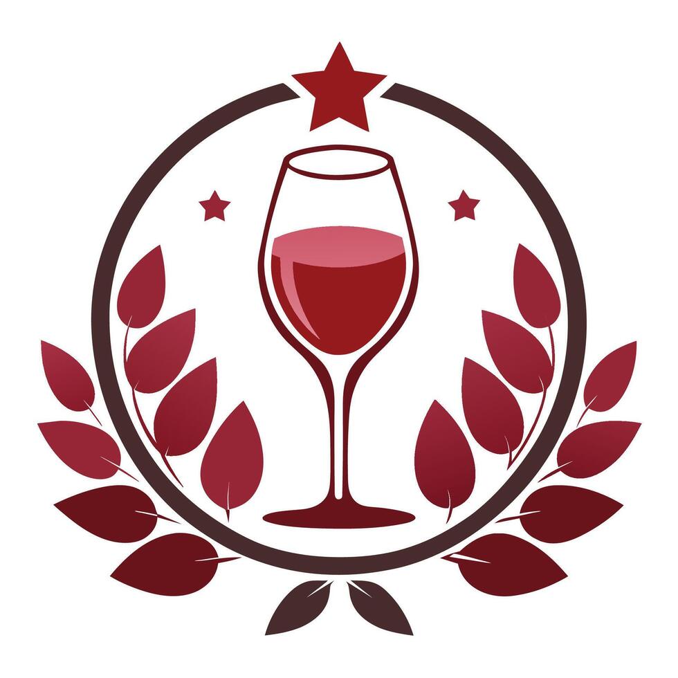 Red Wine Glass Emblem With Laurel Wreath and Stars vector