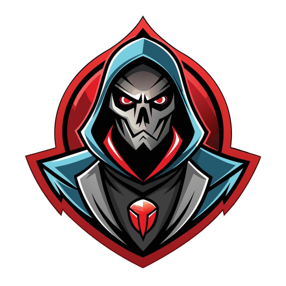 Red-Eyed Skull Character Wearing Blue Hood vector