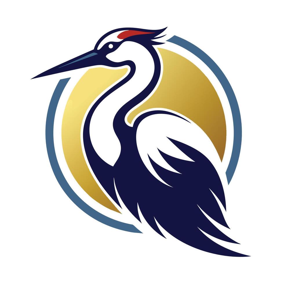 Blue Heron Logo With Gold Circle vector