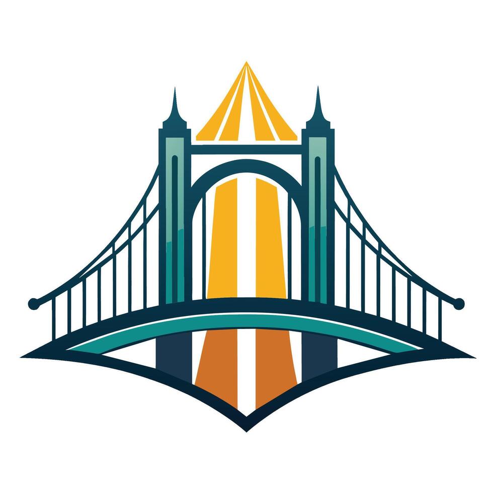 Illustrated Suspension Bridge Design With Green and Teal Color Scheme vector