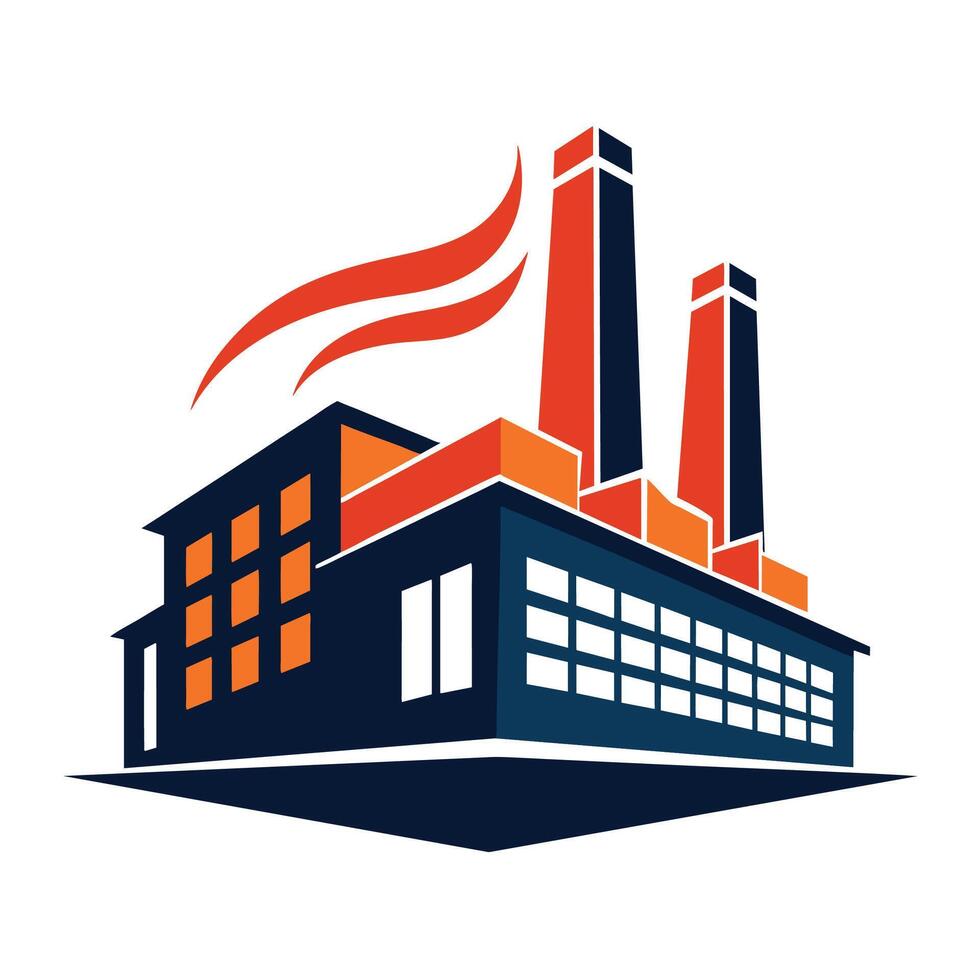Industrial Factory Building With Smoke and Chimneys vector