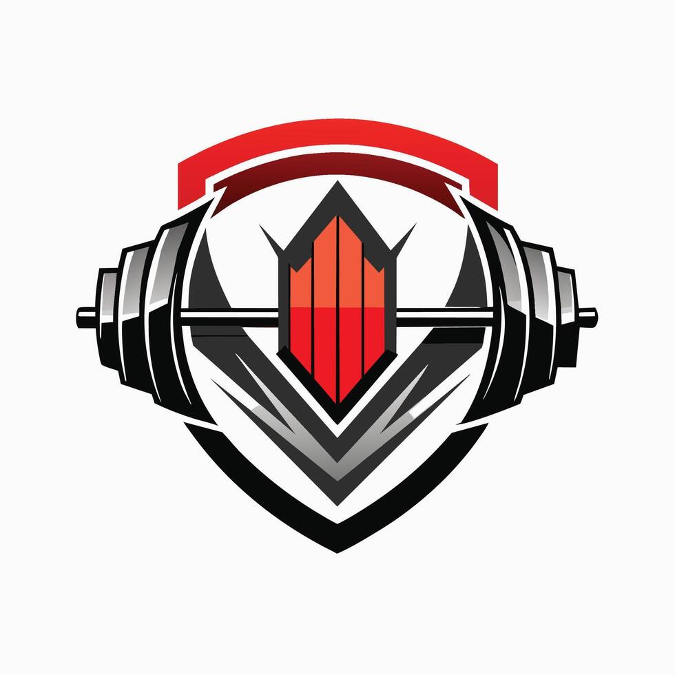 Black And Red Weightlifting Logo With Shield And Barbell vector