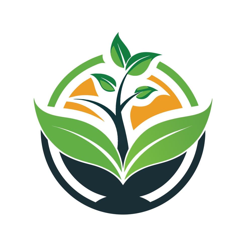 Green Plant Growing in Circle With Sun and Soil Illustration vector