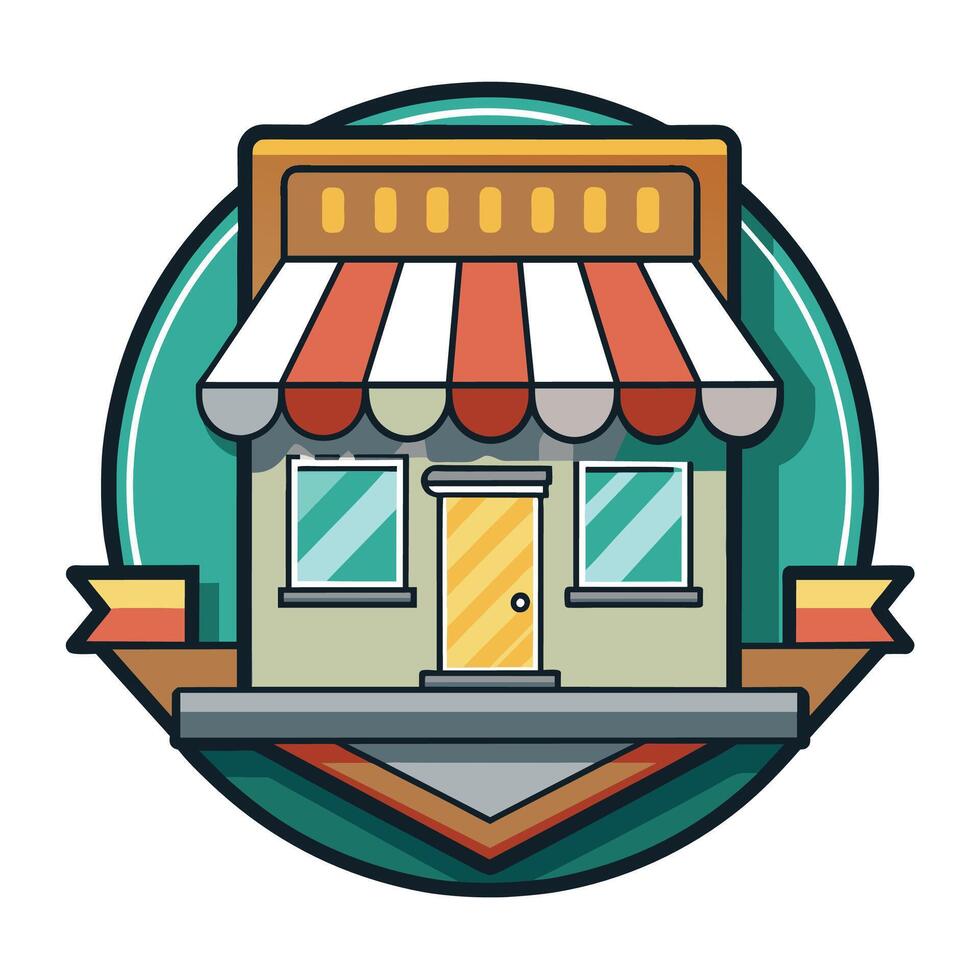 Cartoon Illustration of a Small Store With Red and White Striped Awning vector
