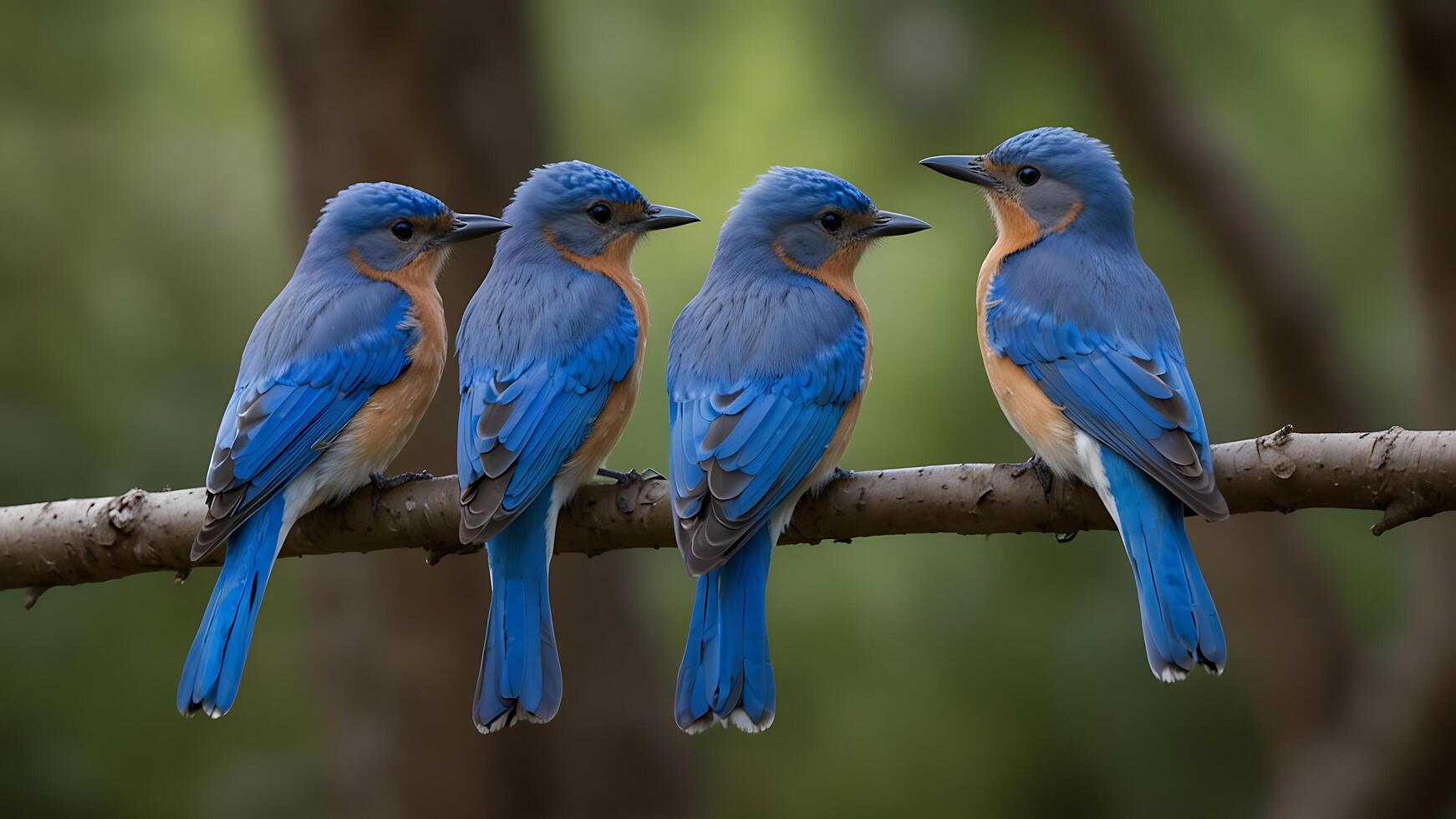 blue birds sitting on a branch photo