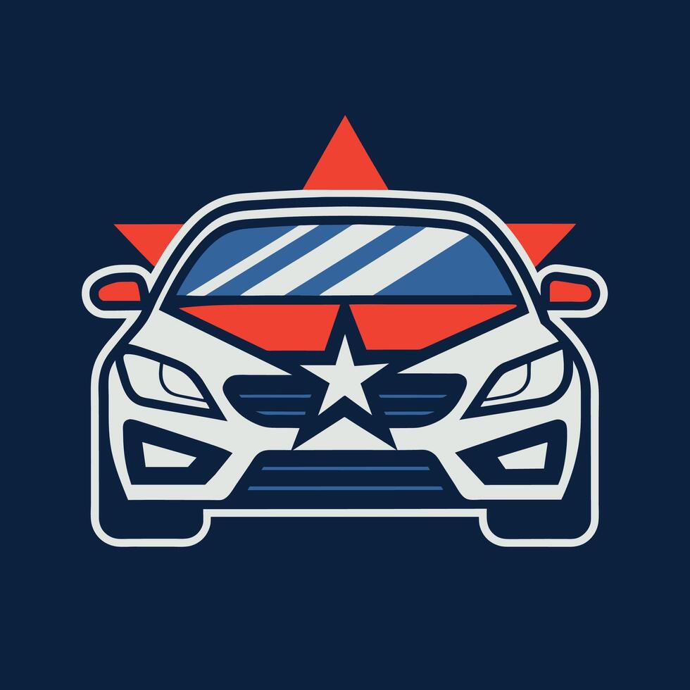 Front View of a White Car With a Red and Blue Star Design vector