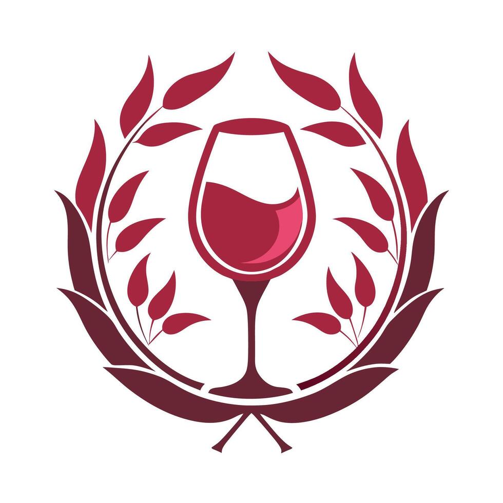 Wine Glass Surrounded by Red Leaves on White Background vector