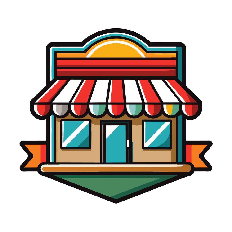 Colorful Cartoon Illustration of a Small Shop With Striped Awning vector