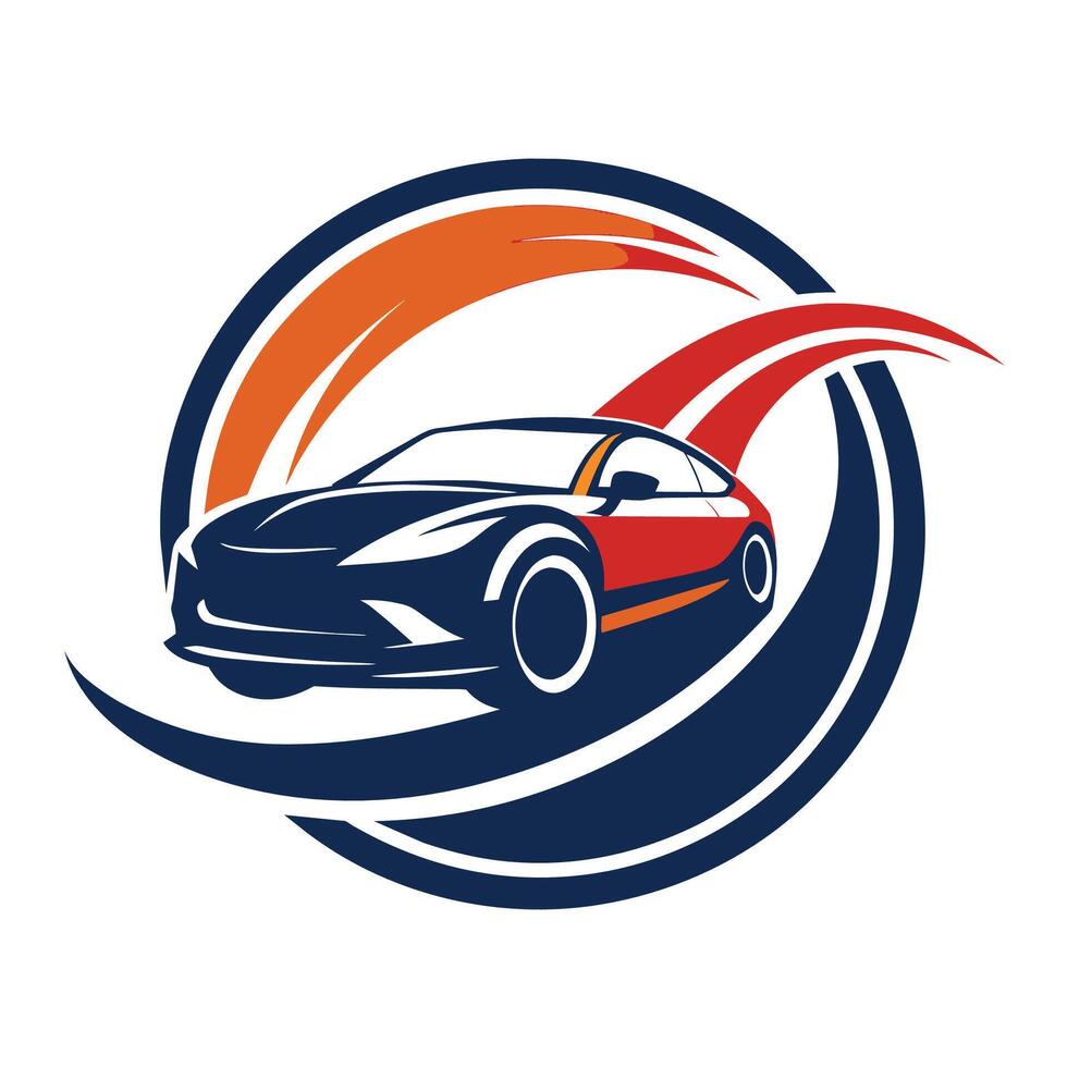 Modern Black Sports Car Logo Design With Orange and Blue Swirls vector