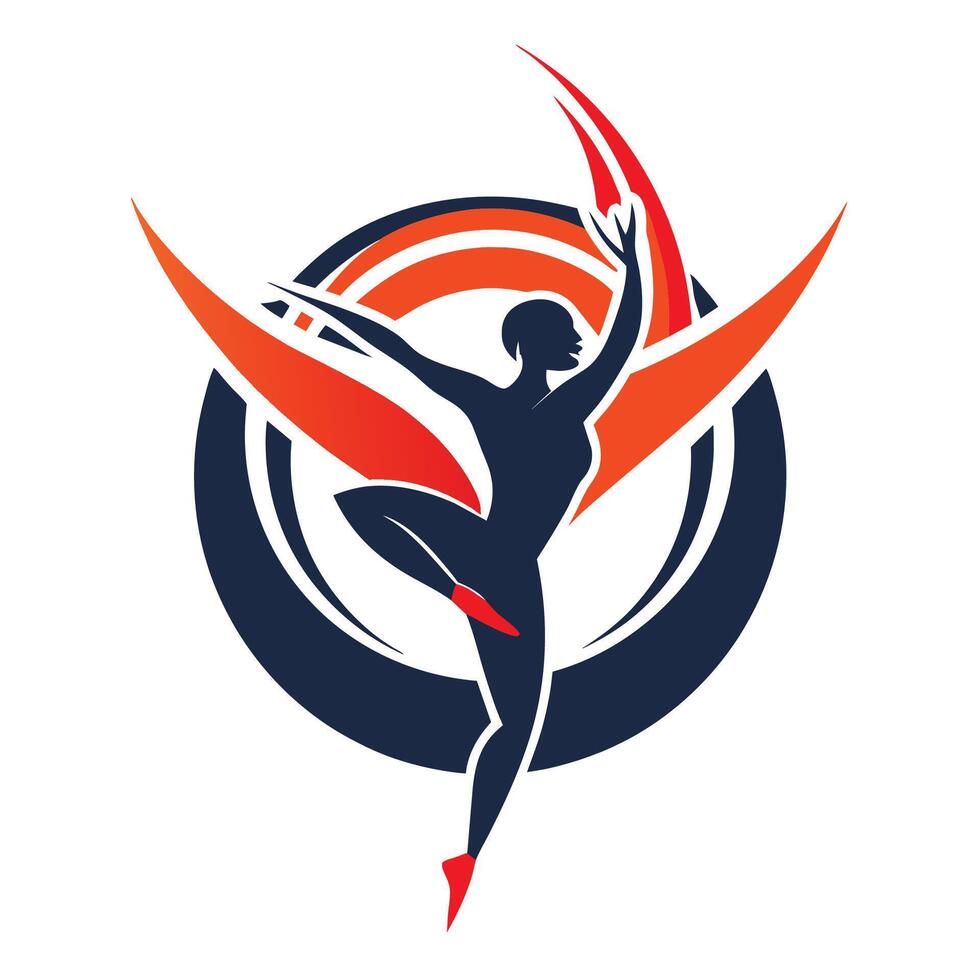 Silhouette of a Female Dancer Performing a Dynamic Pose in a Circle With Orange and Blue Accents vector